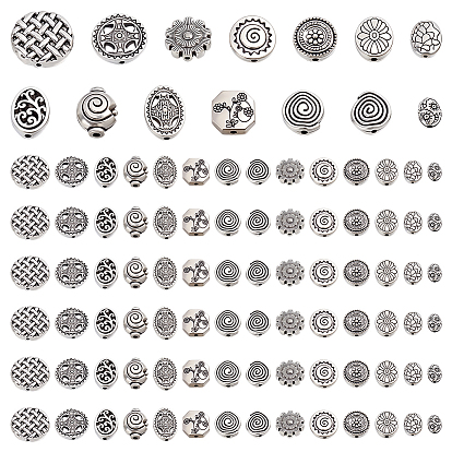 84Pcs 14 Styles Tibetan Styles Alloy Beads, Antique Silver