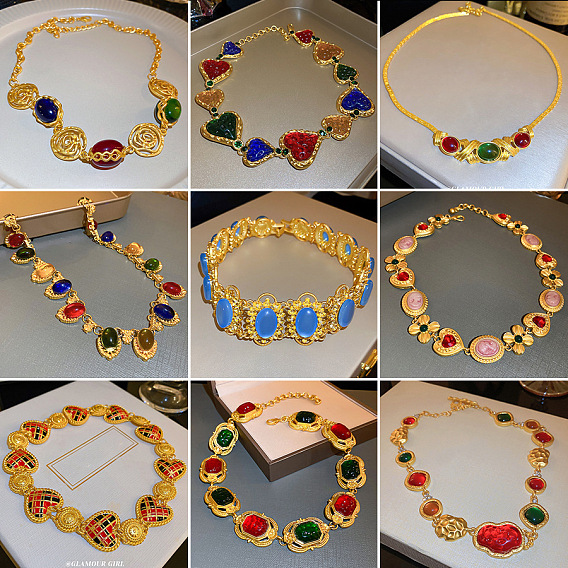 Ожерелья-чокеры из сплава и смолы в средневековом стиле для женщин