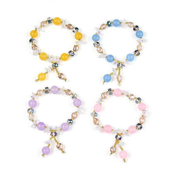 Браслеты с подвесками из натуральных драгоценных камней и стеклянных бусин, стрейч браслеты, с латунной бисера