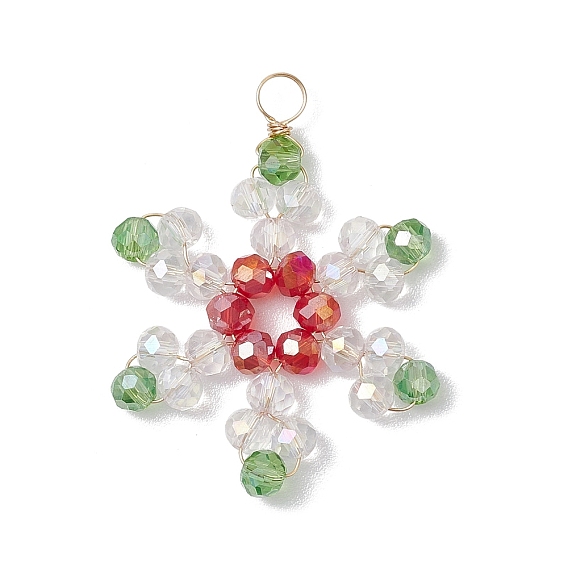 Подвески из гальванических бусин, с золотой медной проволокой, снежинка