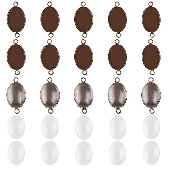 ARRICRAFT DIY Link Making Kits,include Oval Brass Cabochon Connector Settings, Plain Edge Bezel Cups and Transparent Glass Cabochons