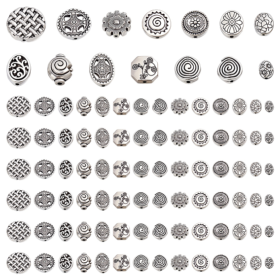 84Pcs 14 Styles Tibetan Styles Alloy Beads, Antique Silver