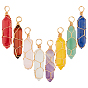 8Pcs 8 Style Natural Gemstone Pendants, with Golden Steel Wire, Hexagon Prism
