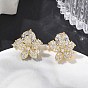 Brass Micro Pave Clear Cubic Zirconia Stud Earrings, Flower, Long-Lasting Plated, Rack Plating, Lead Free & Cadmium Free