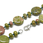 Gemstone Beaded Necklaces, with Alloy Lobster Clasps, Flat Round