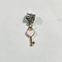 Alloy Enamel European Dangle Charms, Large Hole Pendants, Heart Key, Antique Silver