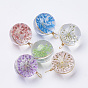 Glass Pendants, with Dried Flower Inside & Brass Findings, Round, Golden