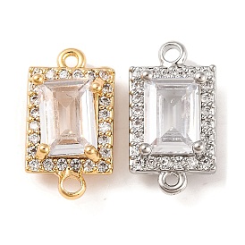 Brass Pave Clear Cubic Zirconia Connector Charms, Rectangle Links