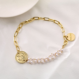 Asymmetric Pearl Chain Bracelet - Fashionable Ladies Bracelet with Wind Beauty Pendant.