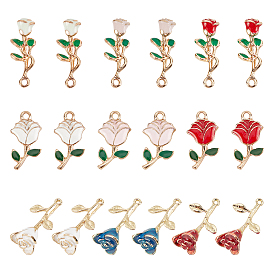 Emaille Anhänger Legierung, für den Valentinstag, Rosenblüten, golden