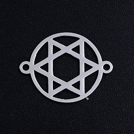 201 Stainless Steel Links/Connectors, for Jewish, Circle with Star of David