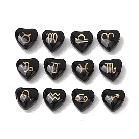 12pcs 12 style handgemachte Lampwork Perlen, Herz mit Gold zwölf Tierkreiszeichen, mit Epoxidharz