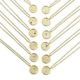 304 Stainless Steel Cubic Zirconia Constellation Flat Round Pendants, Cable Chain Necklaces, Golden