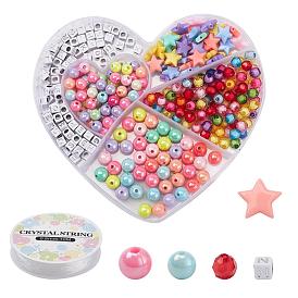 DIY Jewelry Making Kits, Including Round & Star & Cube Acrylic Beads, Elastic Crystal Thread