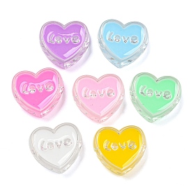 Transparent Acrylic Enamel Beads, Heart with Love