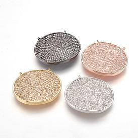 Brass Micro Pave Cubic Zirconia Pendants, Cadmium Free & Lead Free, Oval