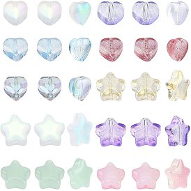 200Pcs 10 Colors Transparent Spray Painted Glass Beads, Heart & Star