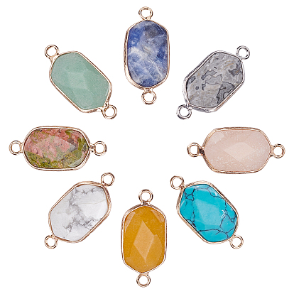 8Pcs 8 Style Natural & Synthetic Gemstone Link Connectors, with Golden Plated Brass Edge and Loop, Faceted, Oval