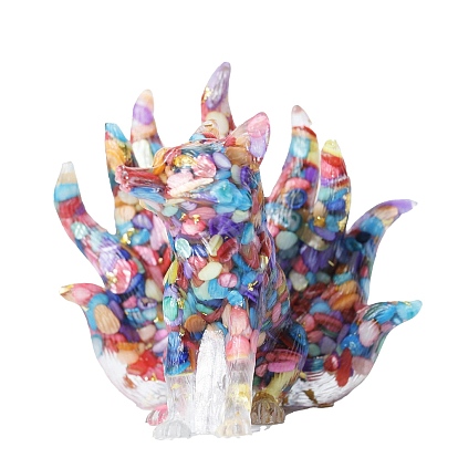 Resin Nine-tailed Fox Display Decoration, with Gold Foil Shell Chips inside Statues for Home Office Decorations