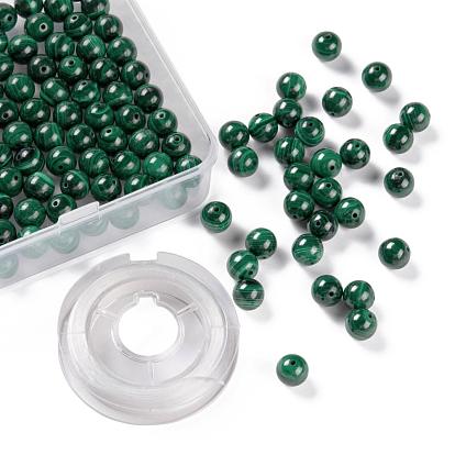 100pcs 8mm perles rondes en malachite naturelle, avec fil de cristal élastique 10m, pour les kits de fabrication de bracelets extensibles bricolage