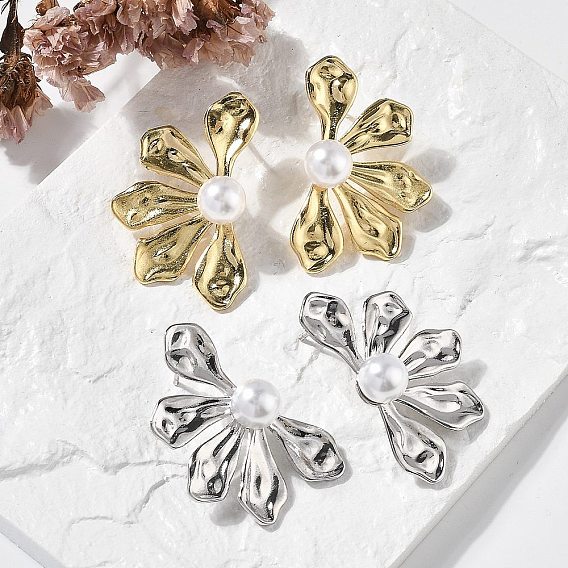 Серьги-гвоздики в виде цветка из латуни, с ABS имитации жемчуга, без свинца и без кадмия, долговечный, стойки покрытие, слева и справа