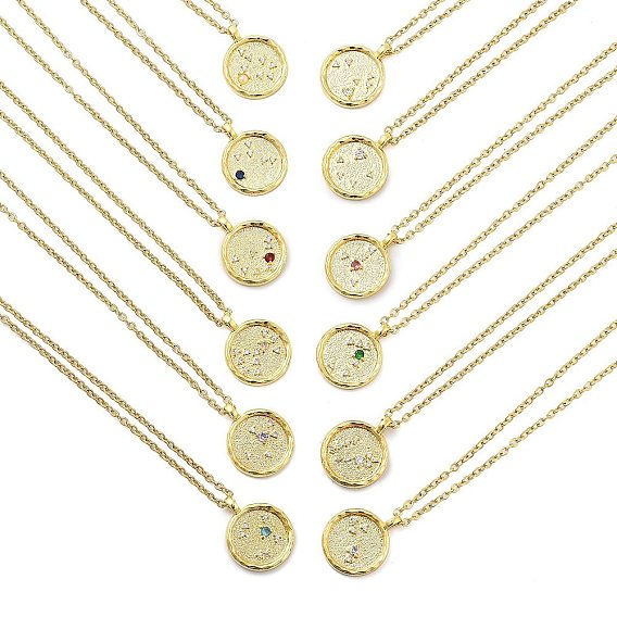 304 плоские круглые подвески из нержавеющей стали с кубическим цирконием в виде созвездия, кабель ожерелья цепи, золотые