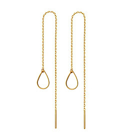 Stainless Steel Ear Thread for Women, Long Chain with Teardrop