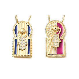 Латунные микро проложить кубического циркония подвески, хамса рука, Эмаль стиле, реальный 18 k позолоченный