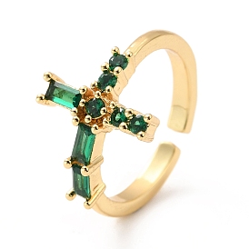 Rhinestone Cross Open Cuff Ring, Real 18K Gold Plated Brass Jewelry for Women, Cadmium Free & Lead Free