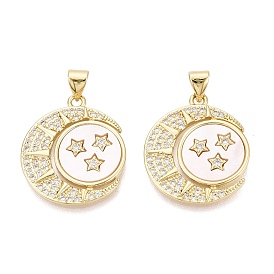 Латунные микропаве прозрачные подвески с фианитом, с оболочкой, круглая плоская подвеска с луной и солнцем