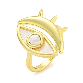 Rack Plating Eye Natural Shell Finger Rings for Women, Brass Cuff Rings, Cadmium Free & Lead Free, Long-Lasting Plated