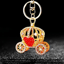 Porte-clés en alliage strass en forme de coeur et de citrouille, porte-clés pendentif de sac pour femme version coréenne