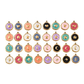 304 нержавеющей стальной эмали подвески, плоско-круглые, золотые