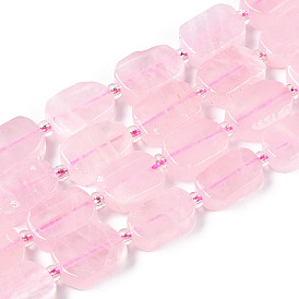Natural Madagascar Rose Quartz Beads Strands, with Seed Beads, Rectangle