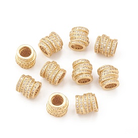 Perlas europeas de zirconia cúbica micro pavé de latón chapado en estante ecológico, perlas grandes, sin plomo y el cadmio, larga duración plateado, columna de anillo de apilamiento