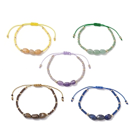 Овальные плетеные браслеты из натуральных смешанных драгоценных камней и стеклянных бусин для женщин, с нейлоновой