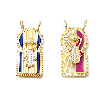 Латунные микро проложить кубического циркония подвески, хамса рука, Эмаль стиле, реальный 18 k позолоченный