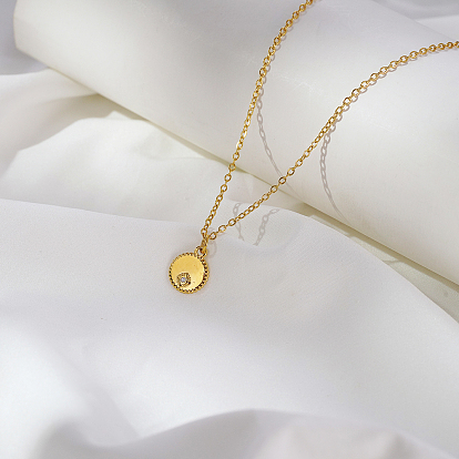 Простые плоские круглые подвески из нержавеющей стали с прозрачными кубическими цирконами для ежедневного ношения женщинами