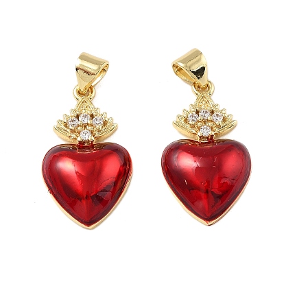 Латунные микропаве прозрачные подвески с фианитом, без кадмия и без свинца, сердце, с эмалью, реальный 16 k позолоченный