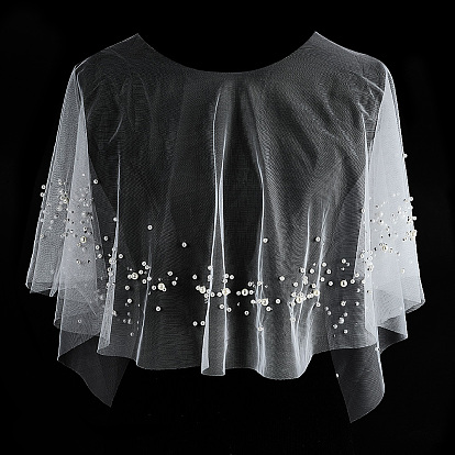 Polyester Bridal Shawl, with Plastic Imitation Pearl and Rhinestone