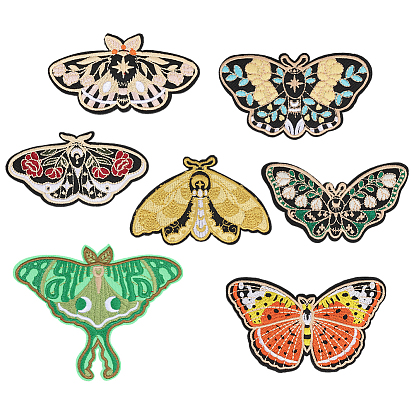 7 Stück 7 Stile Schmetterling computergestickte Polyester-Aufnäher zum Aufbügeln/Aufnähen, Kostüm-Zubehör