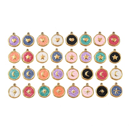 304 нержавеющей стальной эмали подвески, плоско-круглые, золотые