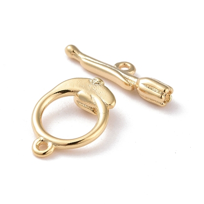 Eco-friendly Brass Toggle Clasps, Cadmium Free & Lead Free, Long-Lasting Plated, Ring with Rose