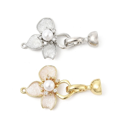 Застежки-застежки из латуни с эмалью, без кадмия, без никеля и без свинца, с блестками и искусственным жемчугом, цветок