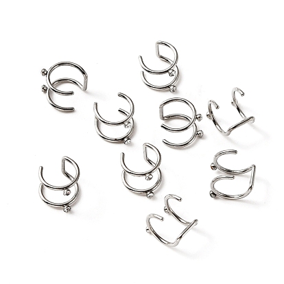 Crystal Rhinestone Chunky Cuff Earrings, 304 Stainless Steel Double Line Hollow Earrings for Women