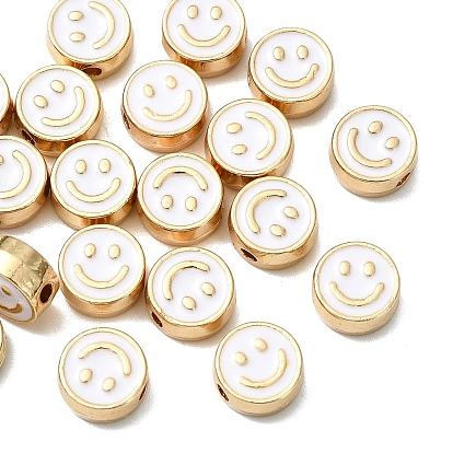 20 Шарики из сплава эмали шт., золотые, плоские круглые с улыбающееся лицо