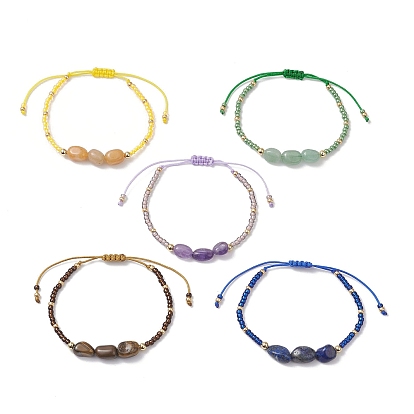 Овальные плетеные браслеты из натуральных смешанных драгоценных камней и стеклянных бусин для женщин, с нейлоновой