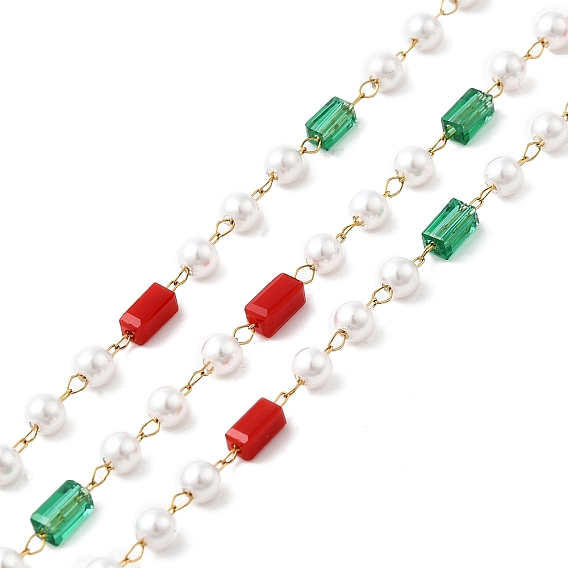 Цепочки из стеклянных бусин и искусственного жемчуга ручной работы, пайки, с 304 цепью и катушкой из нержавеющей стали, ионное покрытие (ip)