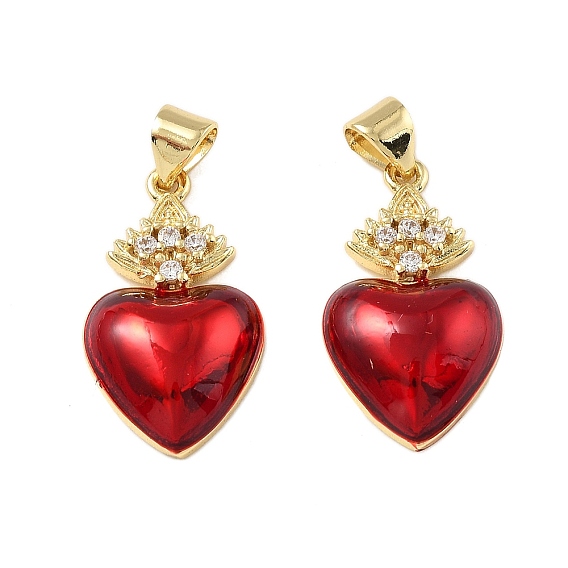 Латунные микропаве прозрачные подвески с фианитом, без кадмия и без свинца, сердце, с эмалью, реальный 16 k позолоченный
