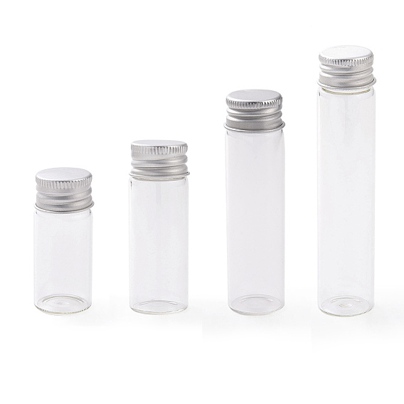 (Defective Closeout Sale: ) Glass Bead Containers, with Screw Aluminum Cap and Silicone Stopper, Platinum